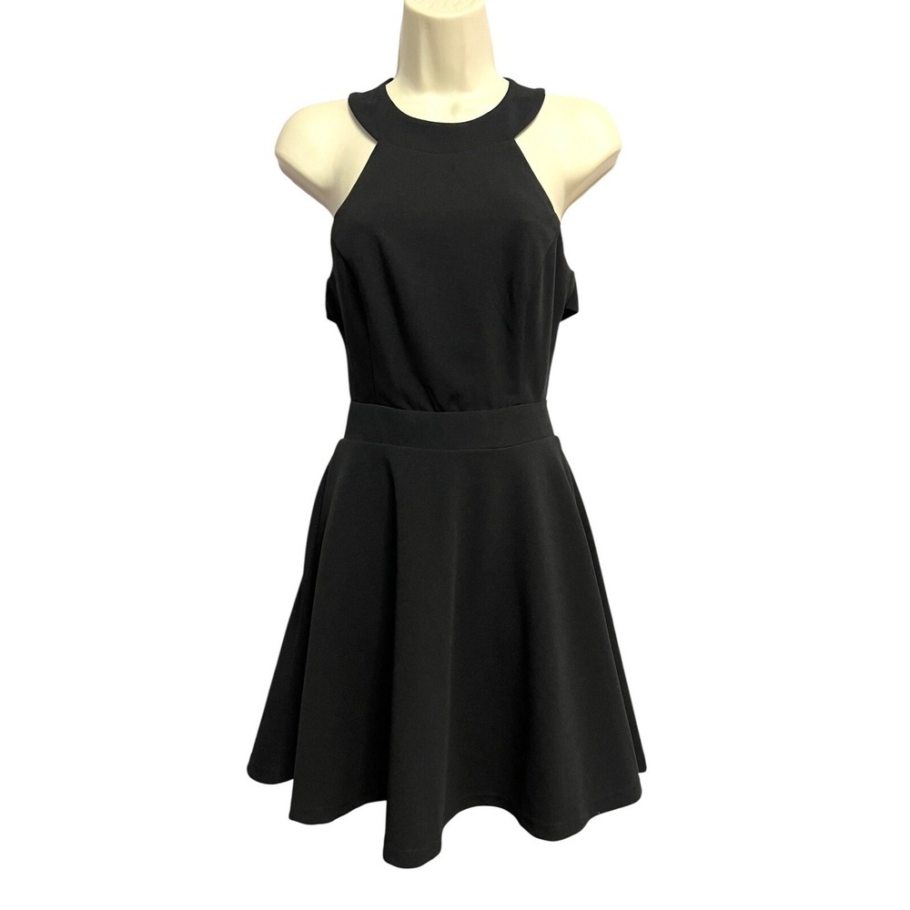 Lulus Keep Coming Back Black Skater Dress Small Halter Open Back‎ Mini Party LBD